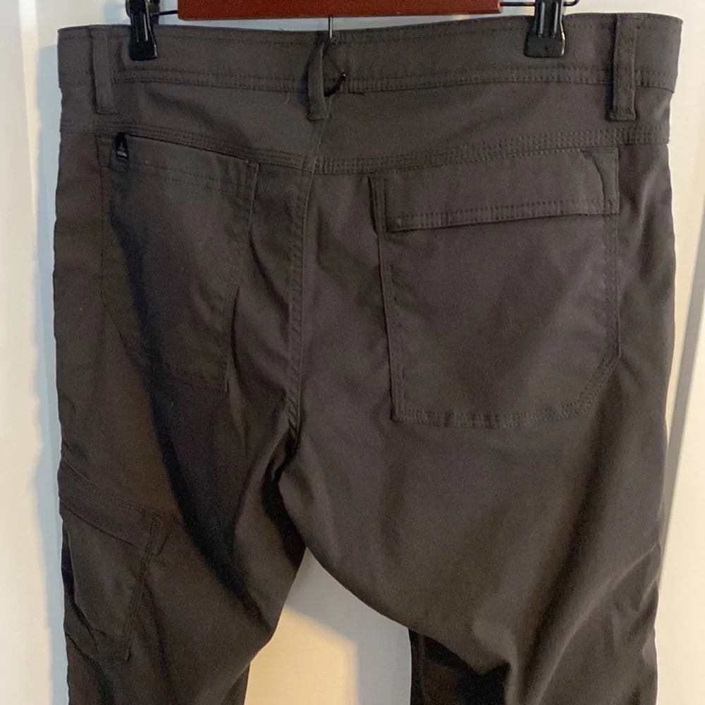 Prana Stretch Breathe Cargo Pants Belted Charcoal Gray Size 34 x 32 EUC